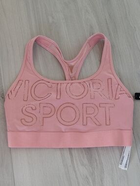Victoria Sport Pink Racerback Glitter Logo Sports Bra